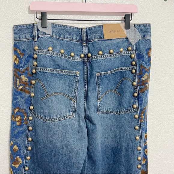 NWT Farm Rio Denim Metal Details Embroidered High Waist Pants - Picture 7 of 10